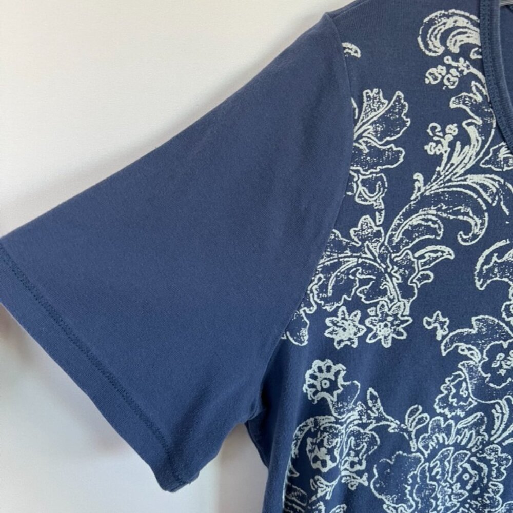 CJ Banks Womens Short Sleeve Embellished Floral Blue White Top 1X - Picture 4 of 7